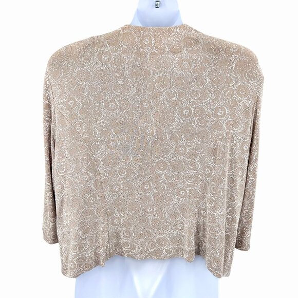 ALEX EVENINGS METALLIC RAISED SWIRL PRINT BEIGE & WHITE OPEN FRONT JACKET 22W - Picture 4 of 7